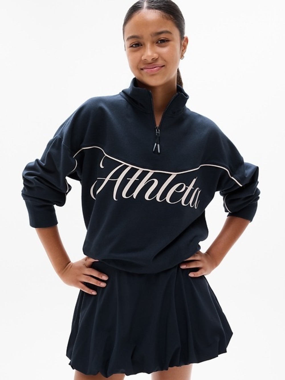 MOVING SALE: Athleta Girl Navy Half-Zip Sweatshirt with Script Logo